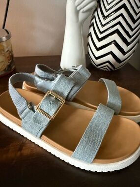 Steve Madden- Women's Light Blue Strappy Buckle Sandals